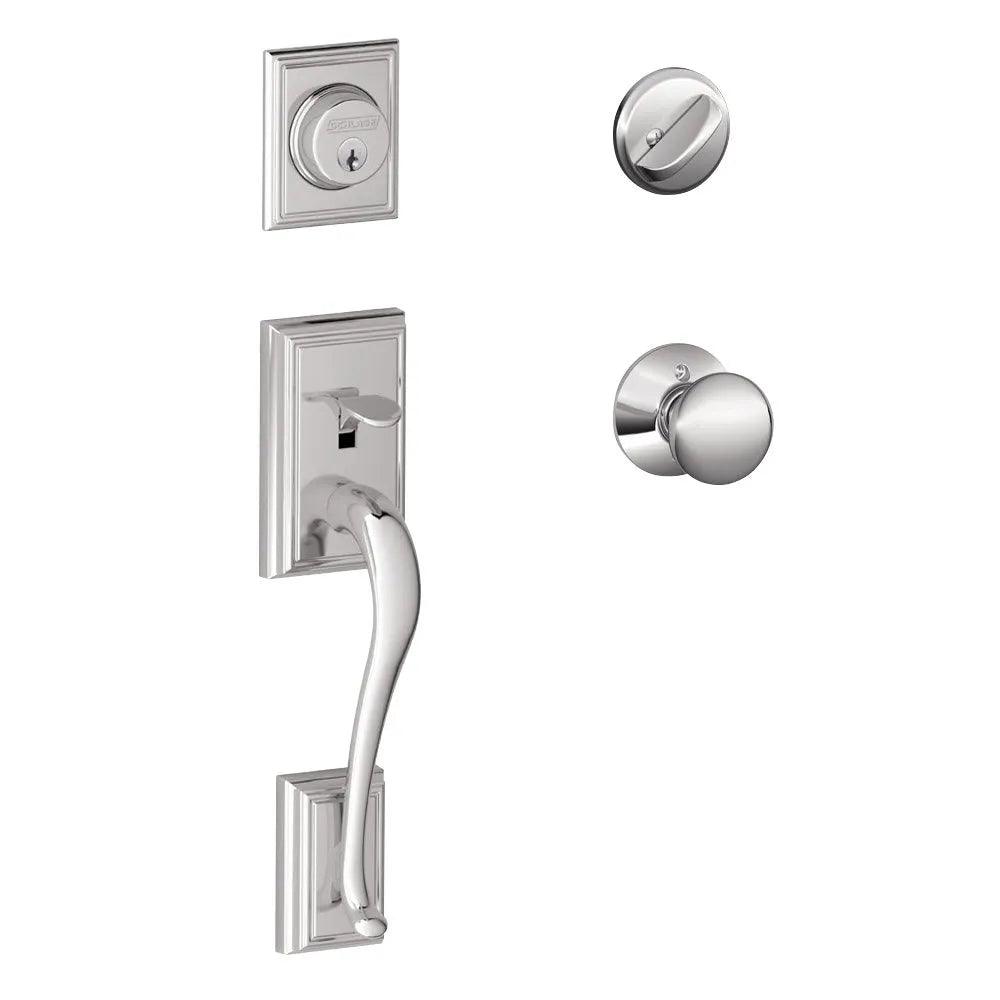 Schlage Addison Single Cylinder Handleset with Plymouth Knob Bright Chrome
