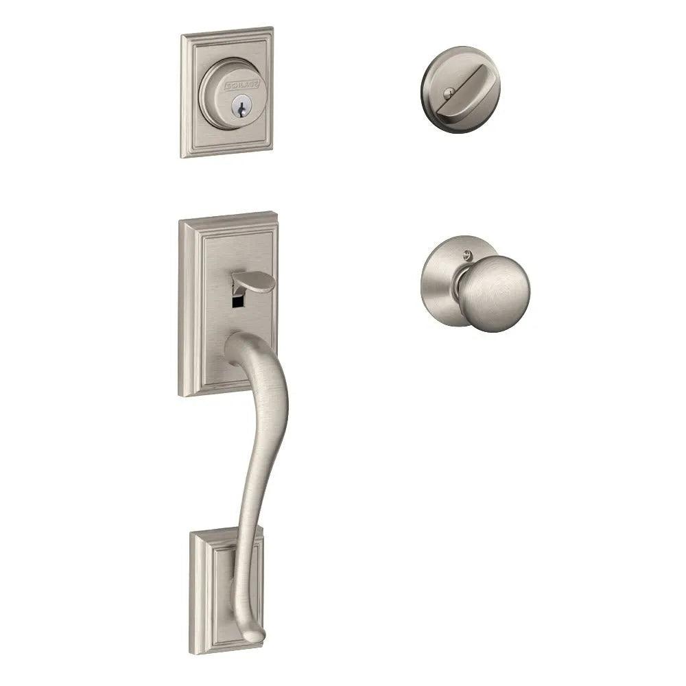 Schlage Addison Single Cylinder Handleset with Plymouth Knob Satin Nickel