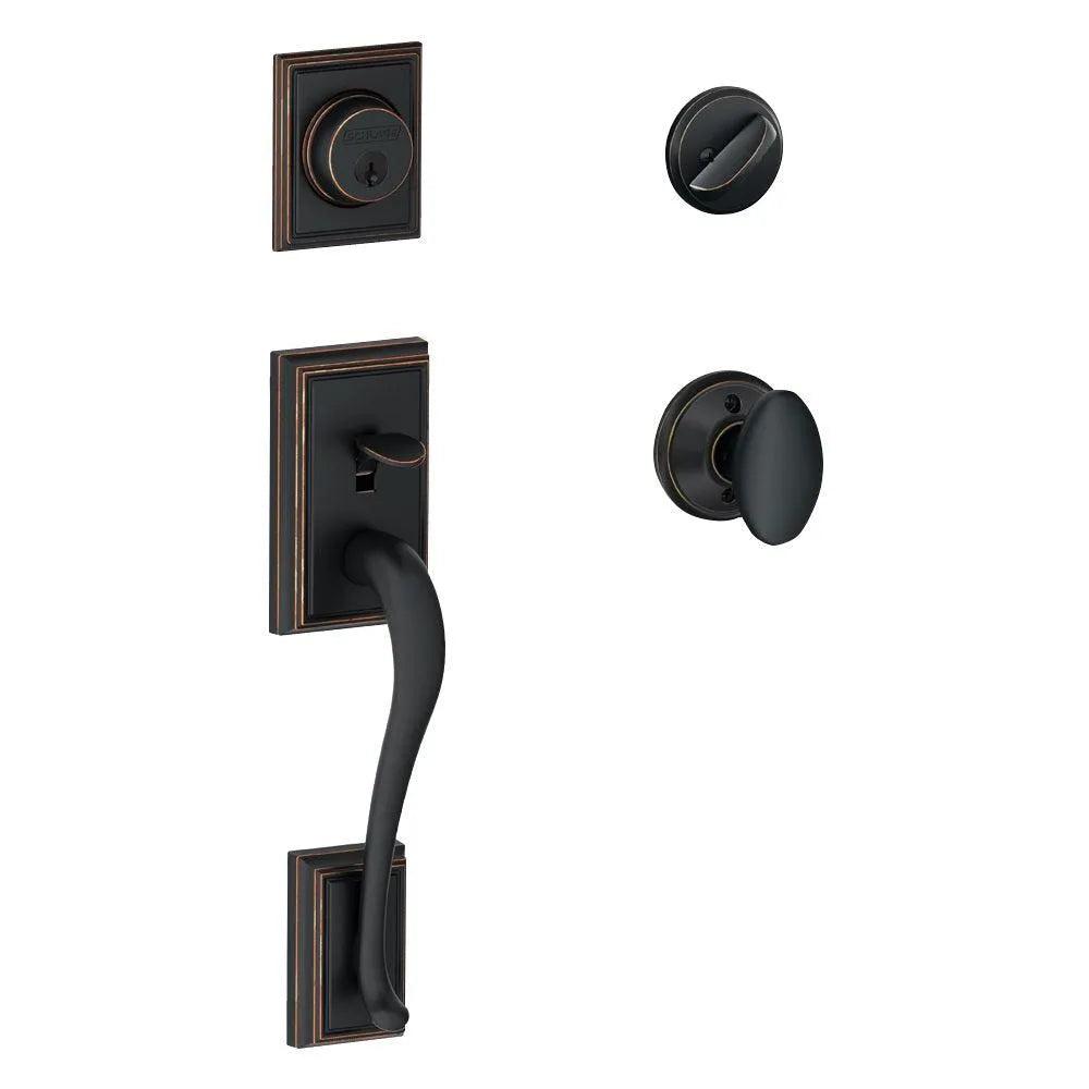 Schlage Addison Single Cylinder Handleset with Siena Knob Aged Bronze