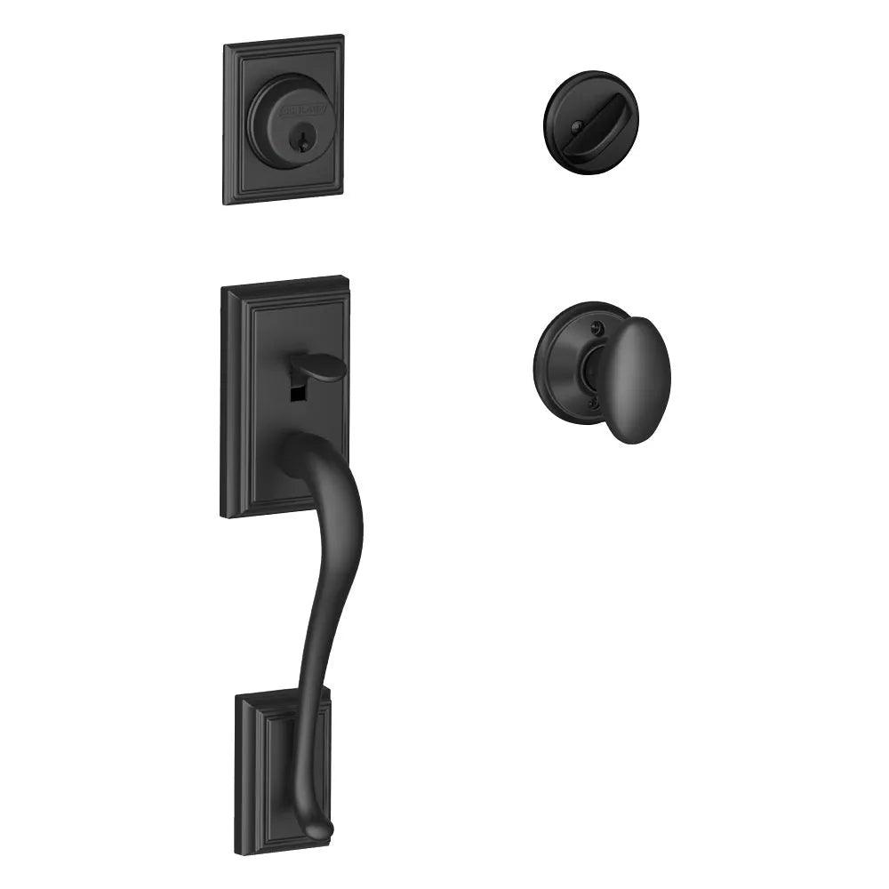 Schlage Addison Single Cylinder Handleset with Siena Knob Flat Black