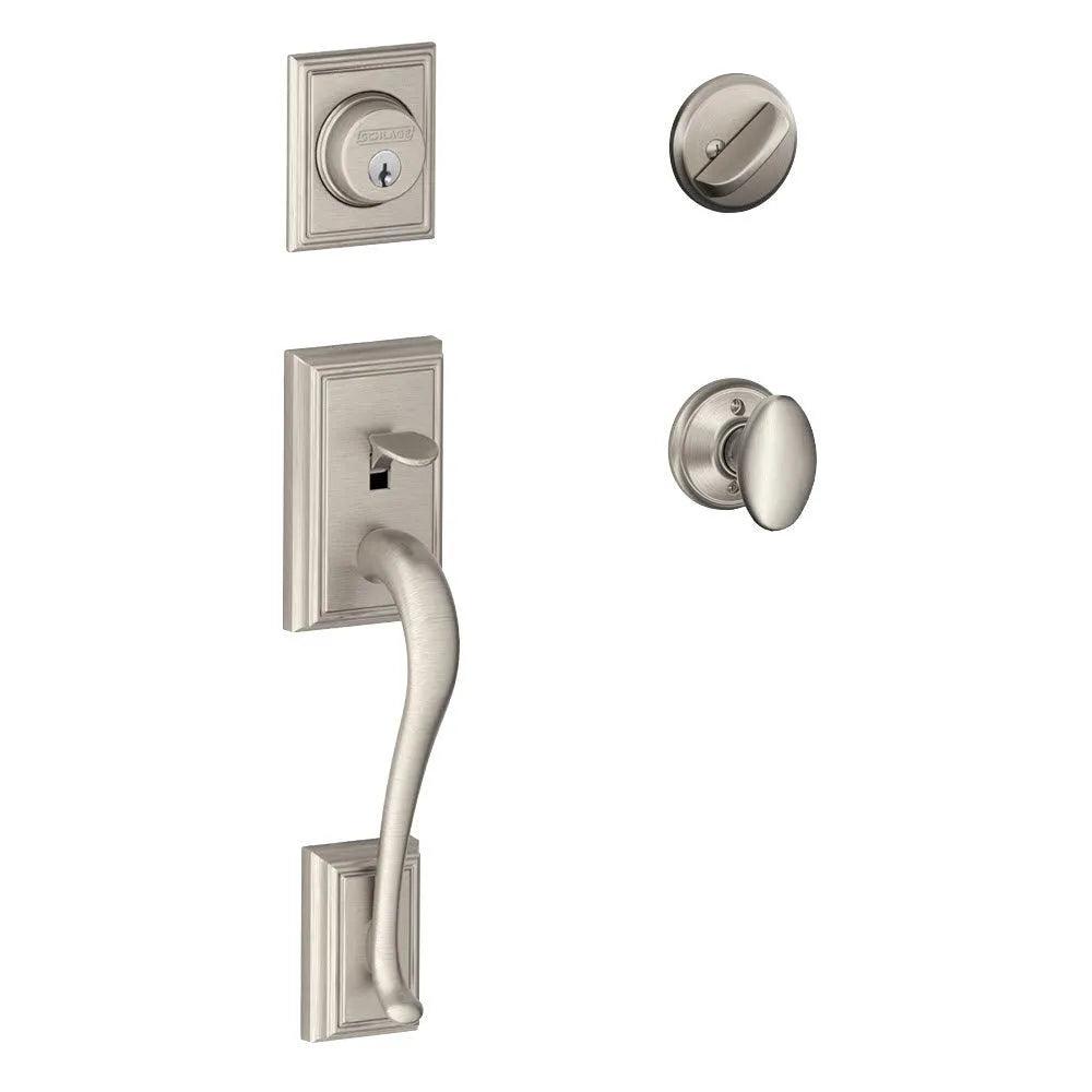 Schlage Addison Single Cylinder Handleset with Siena Knob Satin Nickel