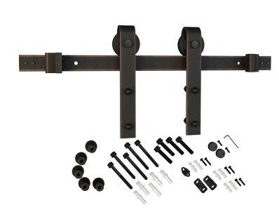 Schlage 6'6" Sliding Barn Door Hardware Kit with J Strap Hangers in Aged Bronze finish