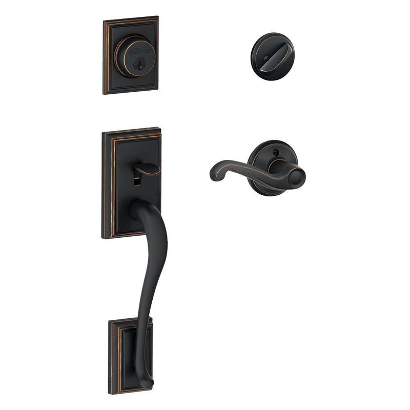 Schlage Addison Single Cylinder Handleset with Handed Flair Lever in Aged Bronze finish