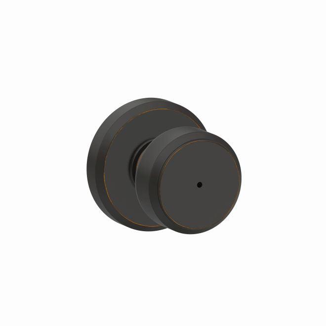 Schlage Bowery Privacy Knob With Greyson Rosette in Aged Bronze finish