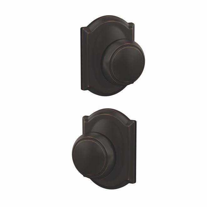 Schlage Custom Andover Knob With Camelot Rosette Non Turning Double Dummy Pair in Aged Bronze finish