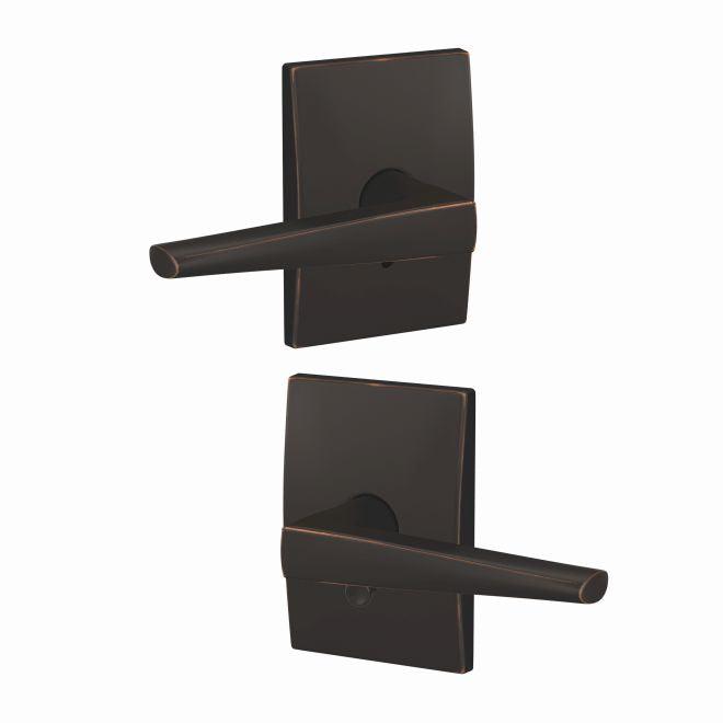 Schlage Custom Eller Passage and Privacy Lever With Century Rosette in Aged Bronze finish