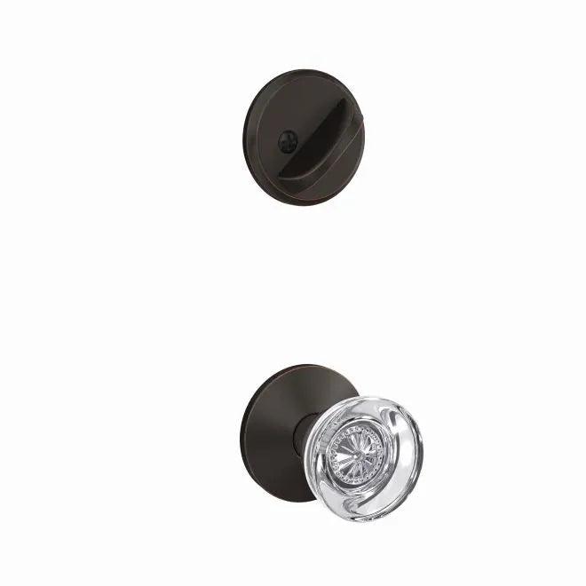 Schlage Custom Hobson Knob With Kinsler Rosette Interior Active Trim - Exterior Handleset Sold Separately in Aged Bronze finish