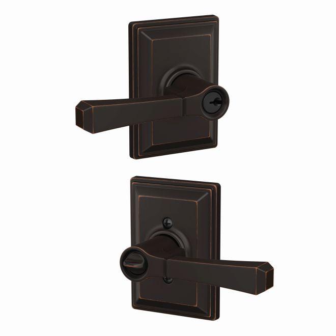 Schlage Custom Keyed Entry Rivington Lever with Grandville Rosette in Aged Bronze finish