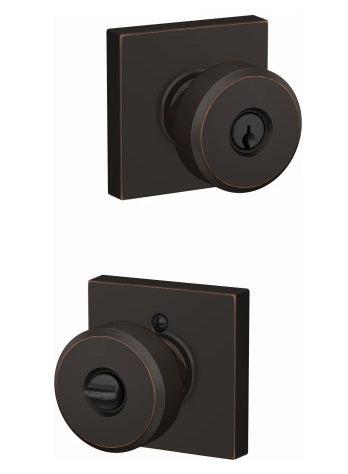 Schlage Custom Keyed Entry Swanson Knob with Collins Rosette in Aged Bronze finish