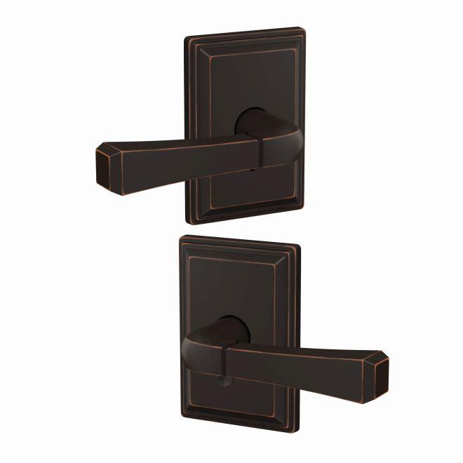 Schlage Custom Passage and Privacy Rivington Lever with Grandville Rosette in Aged Bronze finish