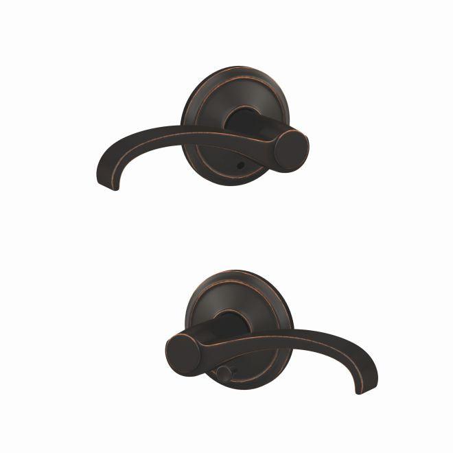 Schlage Custom Whitney Passage and Privacy Lever With Alden Rosette in Aged Bronze finish