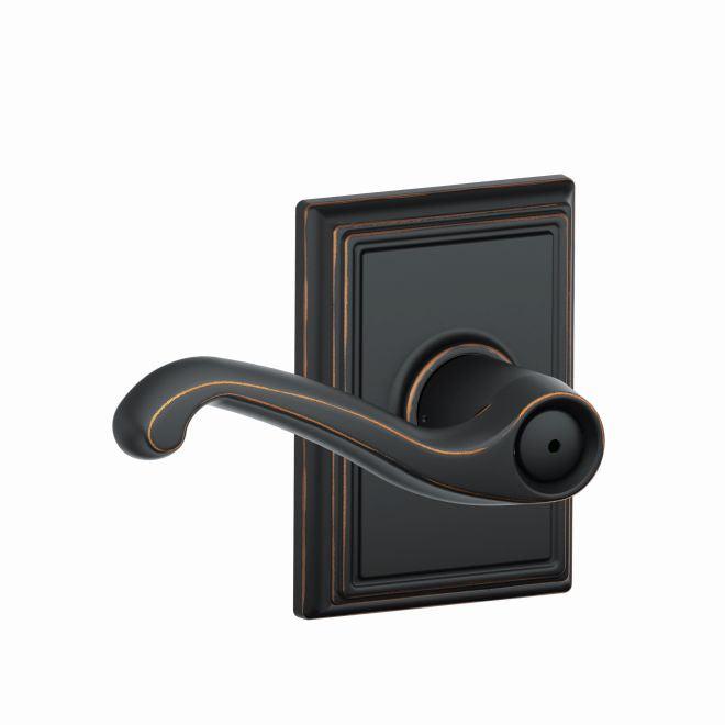 Schlage Flair Privacy Lever With Addison Rosette in Aged Bronze finish