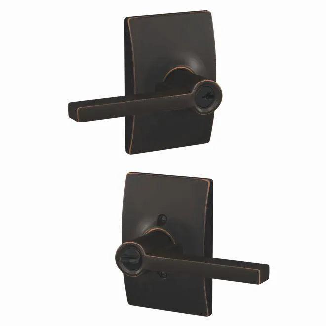 Schlage Latitude Lever With Century Rosette Keyed Entry Lock in Aged Bronze finish