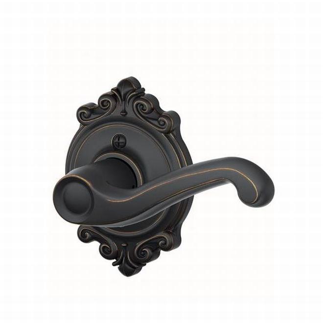 Schlage Left Hand Flair Dummy Lever With Brookshire Rosette Interior Trim - Exterior Handleset Sold Separately in Aged Bronze finish