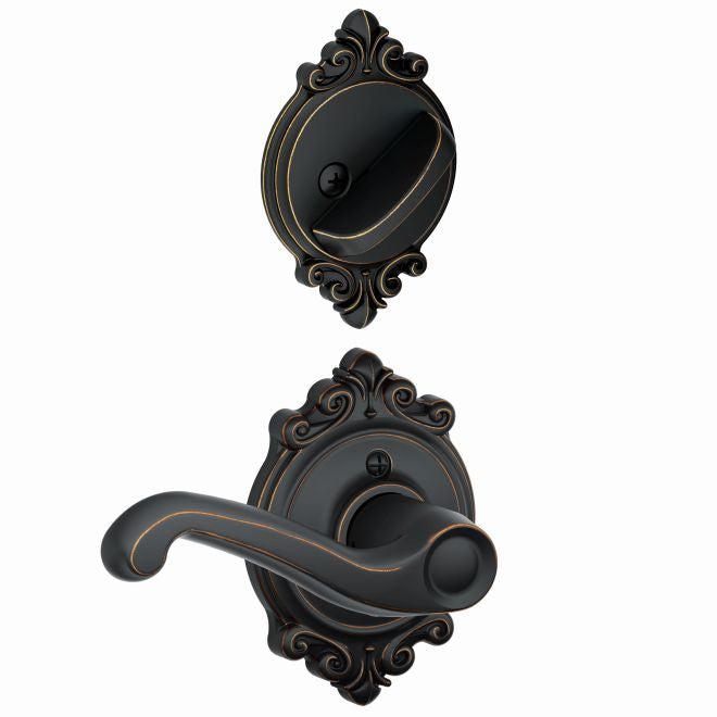 Schlage Right Hand Flair Lever With Brookshire Rosette Interior Active Trim - Exterior Handleset Sold Separately in Aged Bronze finish