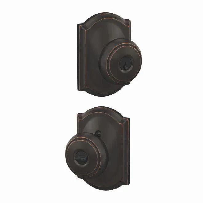 Schlage Andover Knob With Camelot Rosette Keyed Entry Lock Aged Bronze