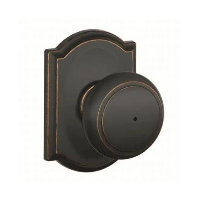 Schlage Andover Privacy Knob With Camelot Rosette Aged Bronze