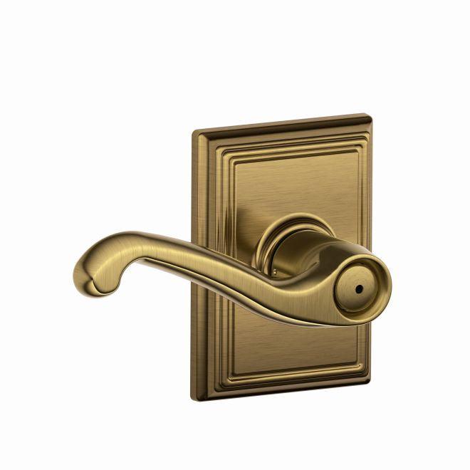 Schlage Flair Privacy Lever With Addison Rosette in Antique Brass finish