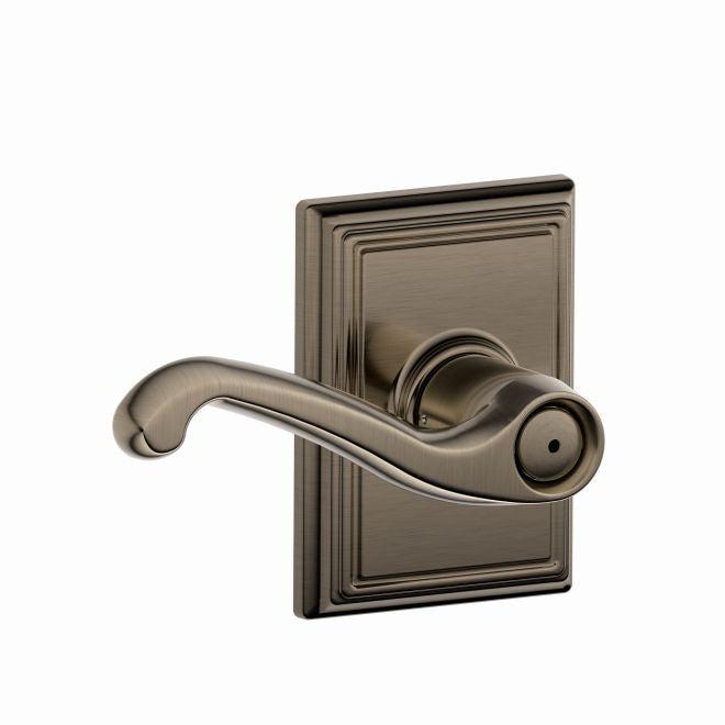 Schlage Flair Privacy Lever With Addison Rosette in Antique Pewter finish