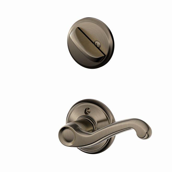 Schlage Left Hand Flair Lever Interior Active Trim - Exterior Handleset Sold Separately in Antique Pewter finish