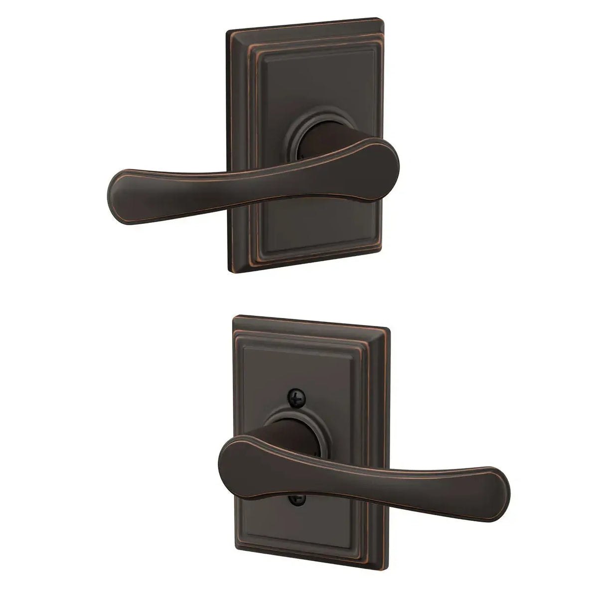 Schlage Avila Lever with Addison Rosette in Aged Bronze finish