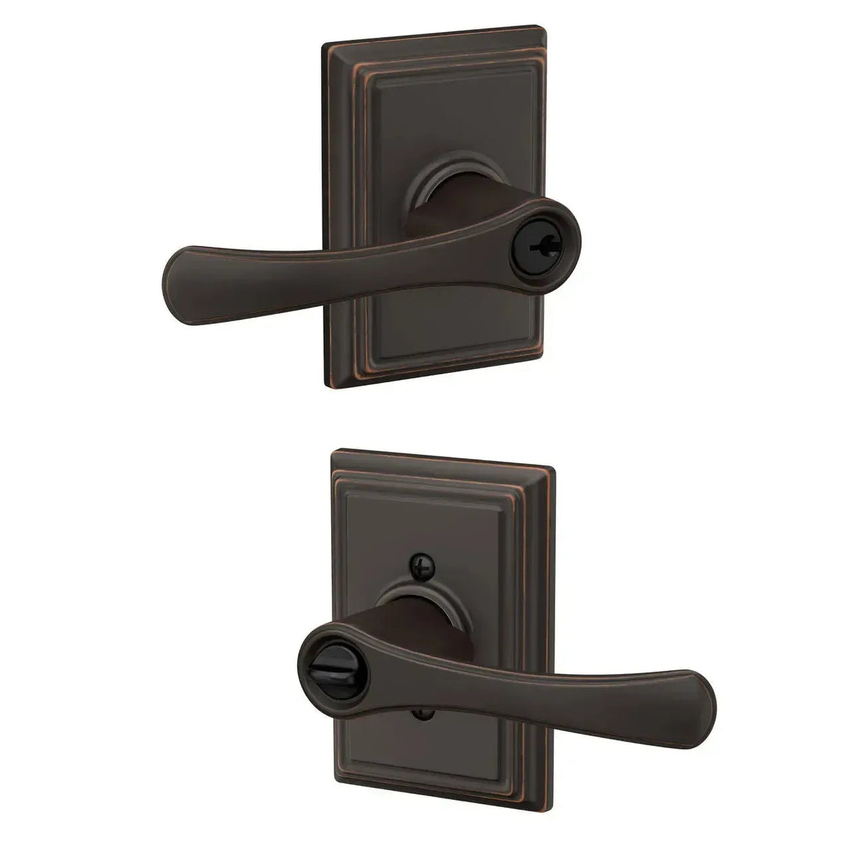 Schlage Avila Lever with Addison Rosette in Aged Bronze finish