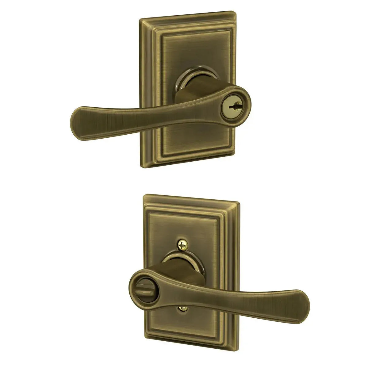 Schlage Avila Lever with Addison Rosette in Antique Brass finish