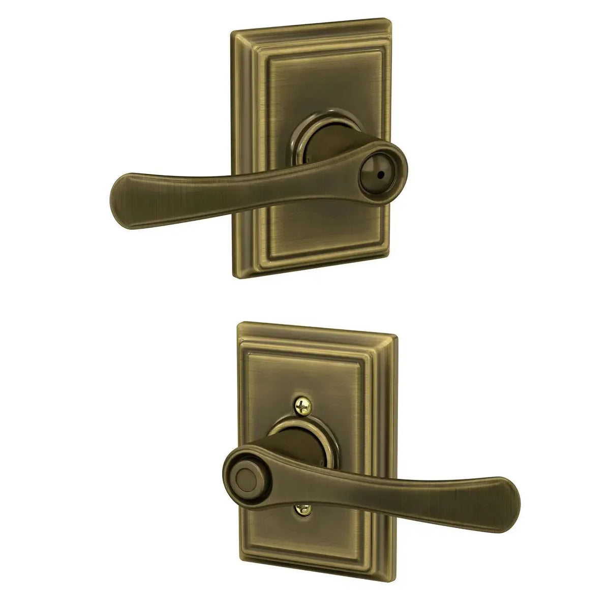 Schlage Avila Lever with Addison Rosette in Antique Brass finish