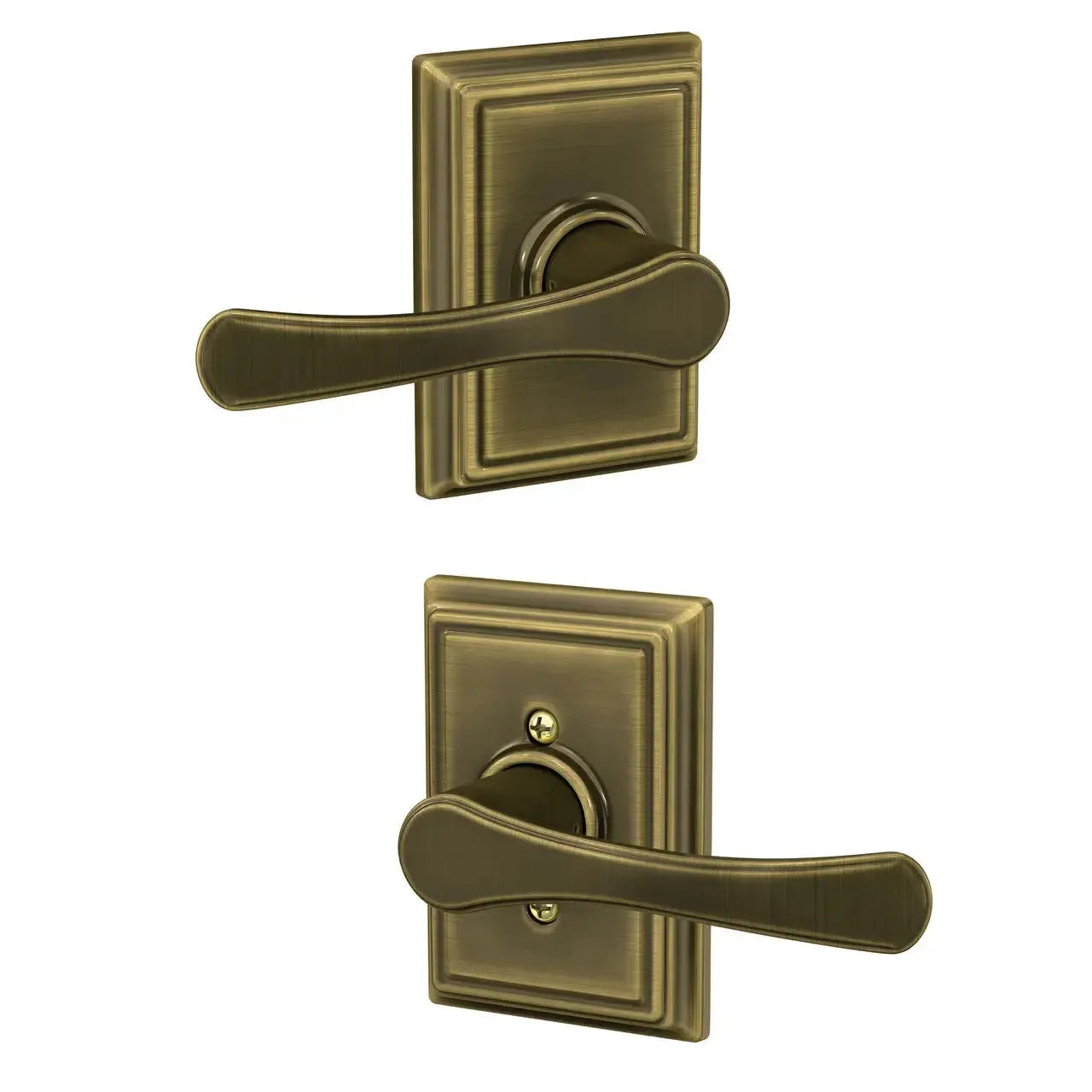 Schlage Avila Lever with Addison Rosette in Antique Brass finish