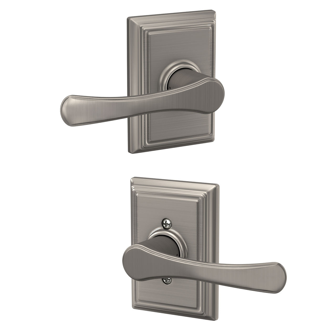 Schlage Avila Lever with Addison Rosette Satin Nickel