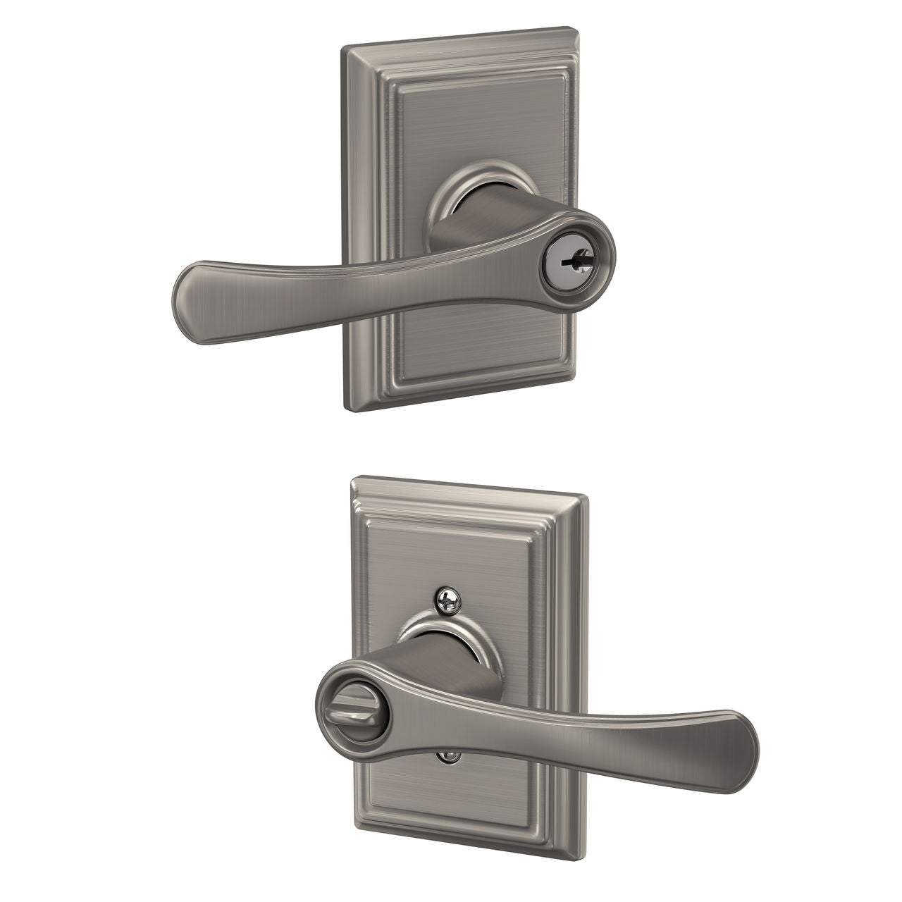 Schlage Avila Lever with Addison Rosette Satin Nickel