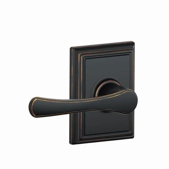 Schlage Avila Passage Lever With Addison Rosette Aged Bronze