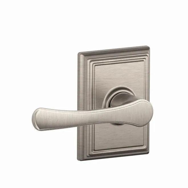 Schlage Avila Passage Lever With Addison Rosette Satin Nickel