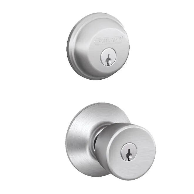 Schlage Bell Single Cylinder Keyed Entry Door Knob Set and Deadbolt Combo Pack Satin Chrome
