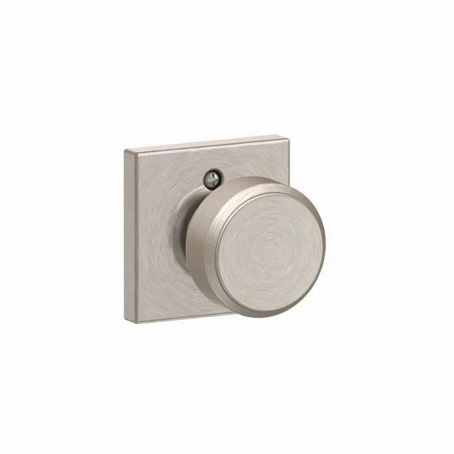 Schlage Bowery Knob Half Dummy With Collins Rosette Satin Nickel