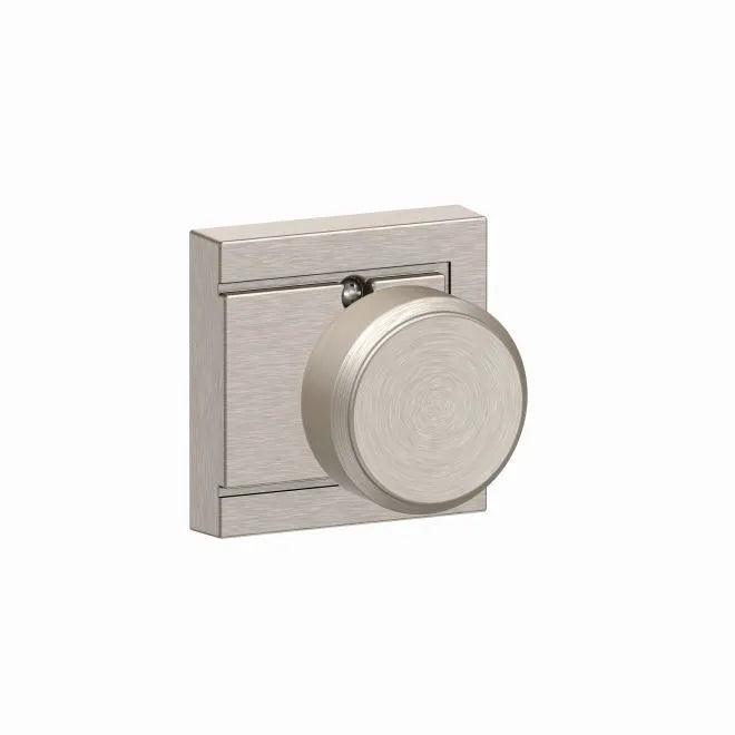 Schlage Bowery Knob Half Dummy With Upland Rosette Satin Nickel