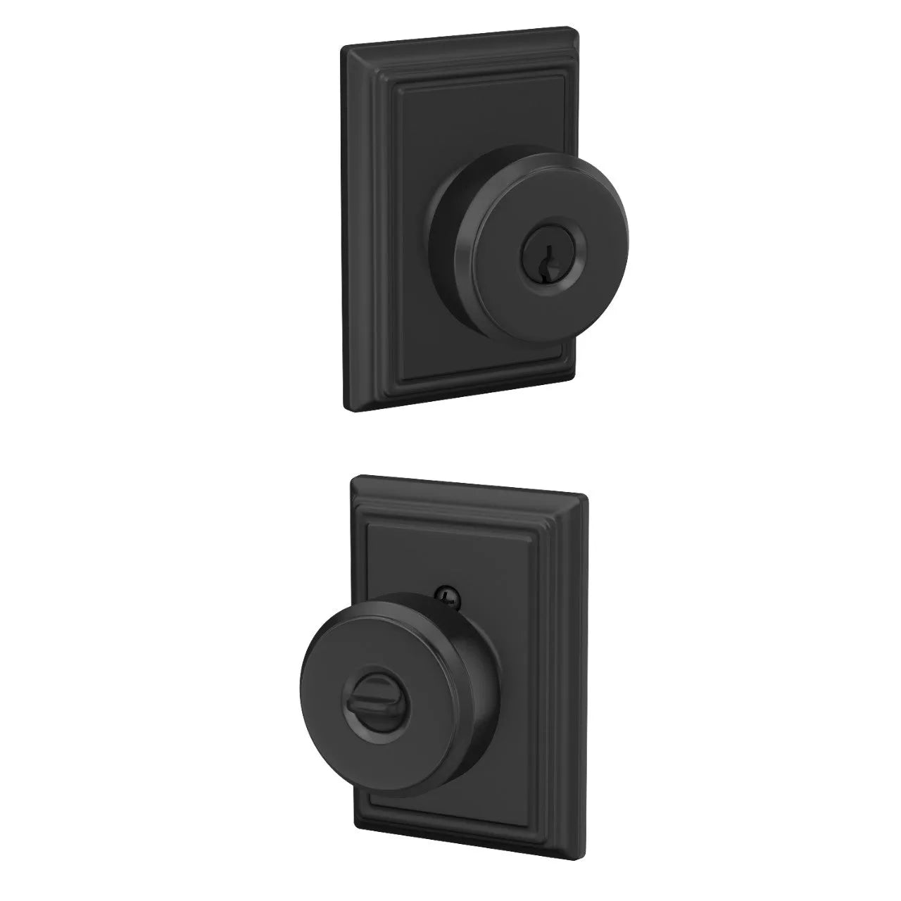 Schlage Bowery Knob with Addison Rosette Flat Black