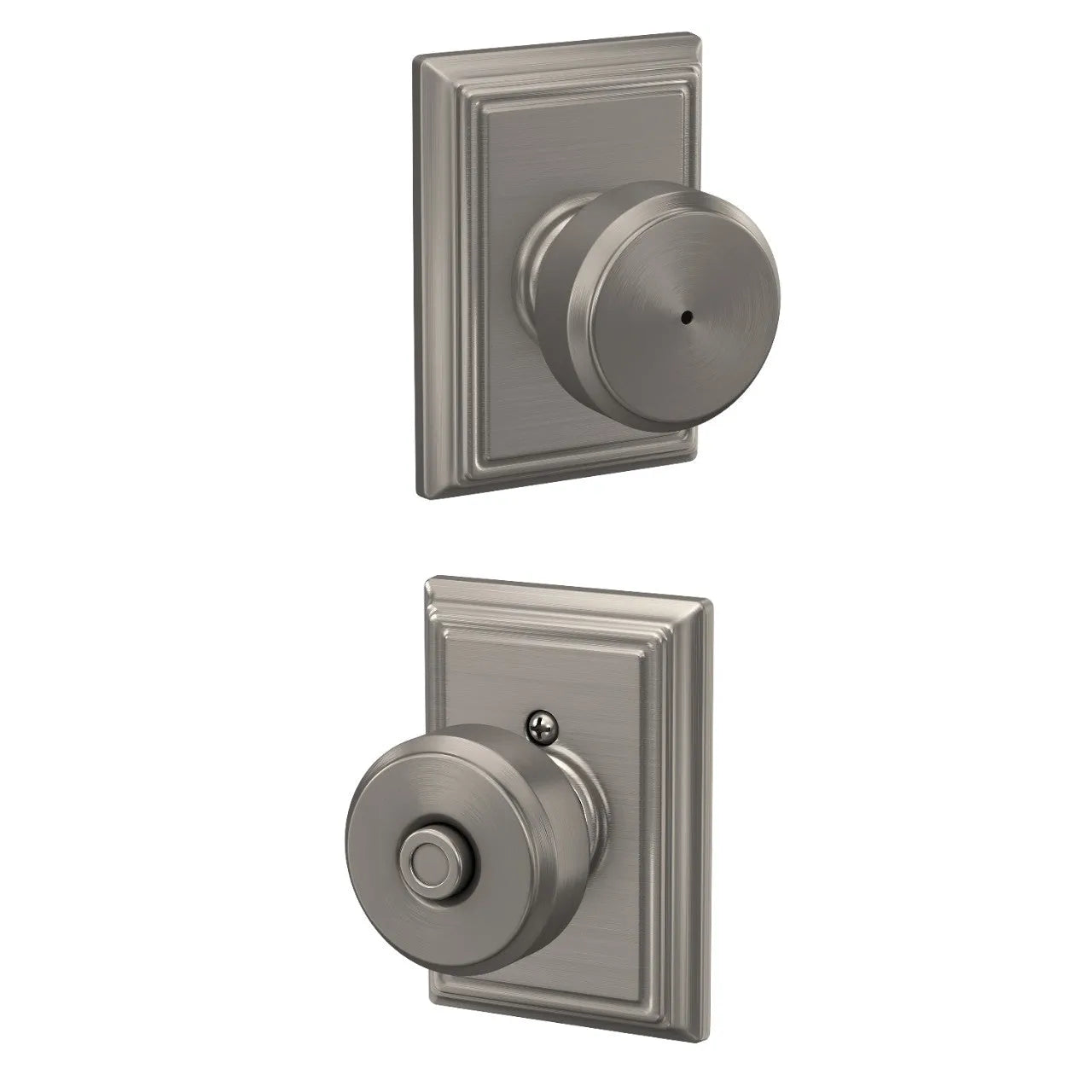 Schlage Bowery Knob with Addison Rosette Satin Nickel