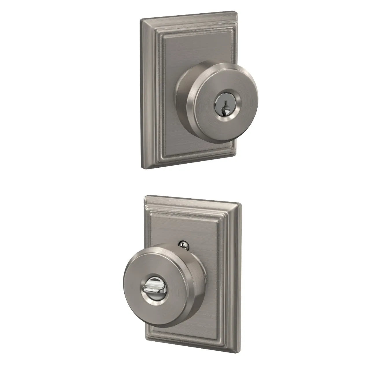 Schlage Bowery Knob with Addison Rosette Satin Nickel