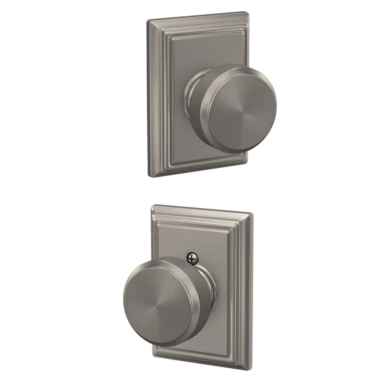 Schlage Bowery Knob with Addison Rosette Satin Nickel