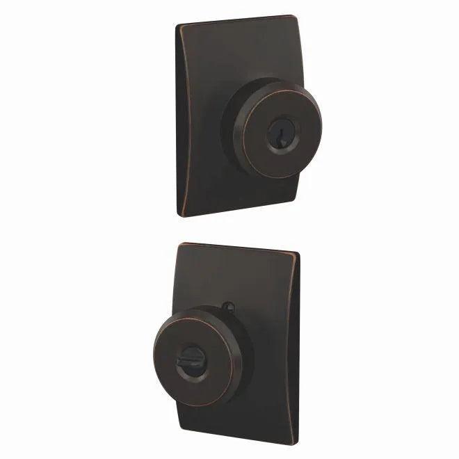 Schlage Bowery Knob With Century Rosette Keyed Entry Lock Aged Bronze