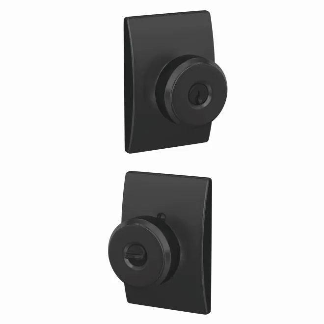 Schlage Bowery Knob With Century Rosette Keyed Entry Lock Flat Black