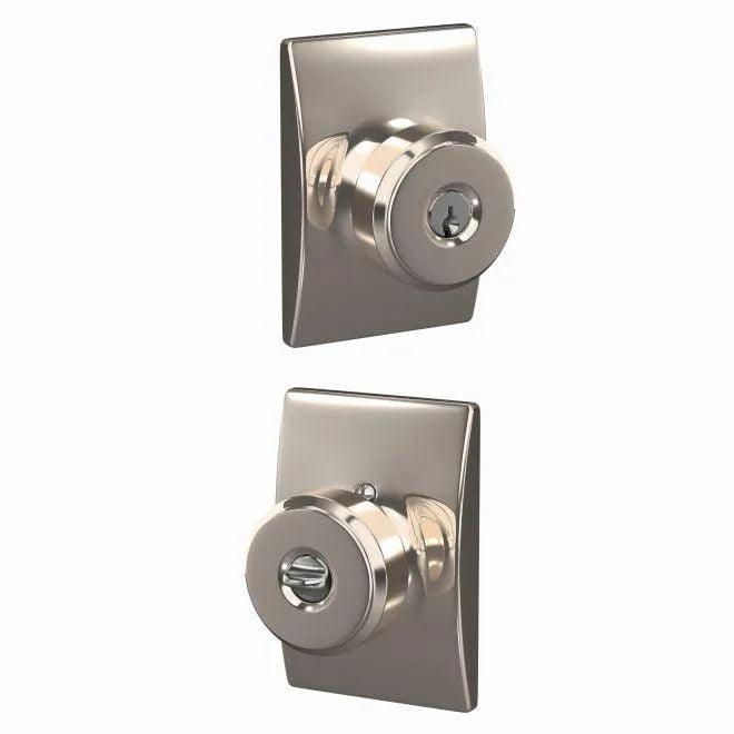 Schlage Bowery Knob With Century Rosette Keyed Entry Lock Polished Nickel