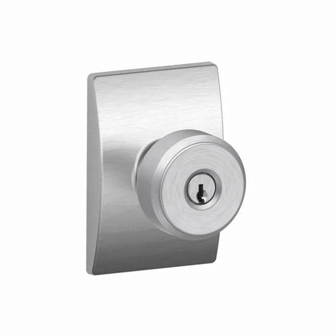 Schlage Bowery Knob With Century Rosette Keyed Entry Lock Satin Chrome