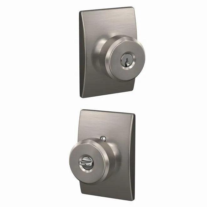 Schlage Bowery Knob With Century Rosette Keyed Entry Lock Satin Nickel