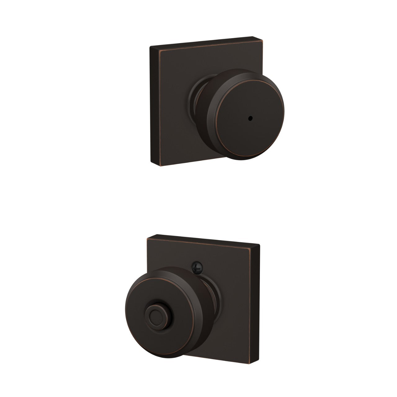 Schlage Bowery Knob with Collins Rosette Aged Bronze