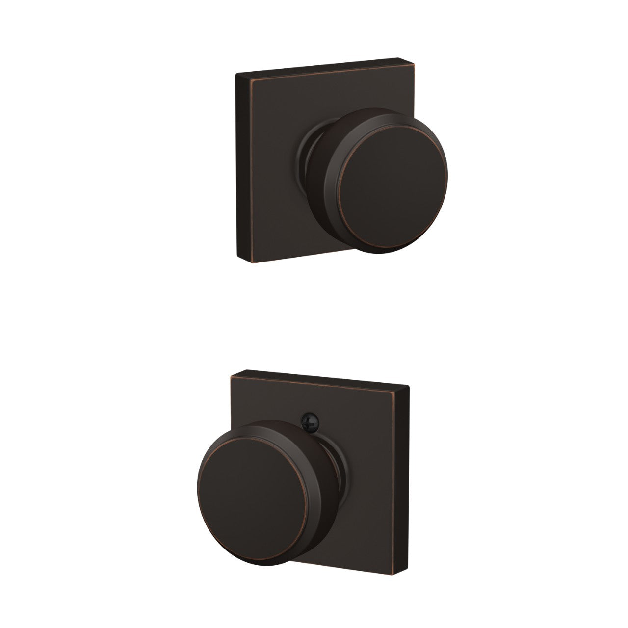 Schlage Bowery Knob with Collins Rosette Aged Bronze