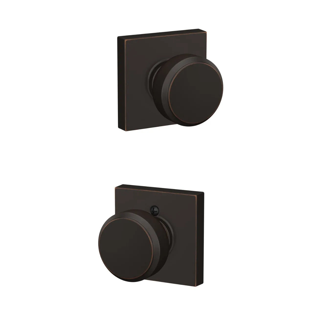 Schlage Bowery Knob with Collins Rosette Aged Bronze