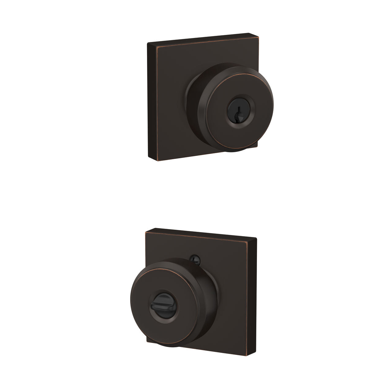 Schlage Bowery Knob with Collins Rosette Aged Bronze