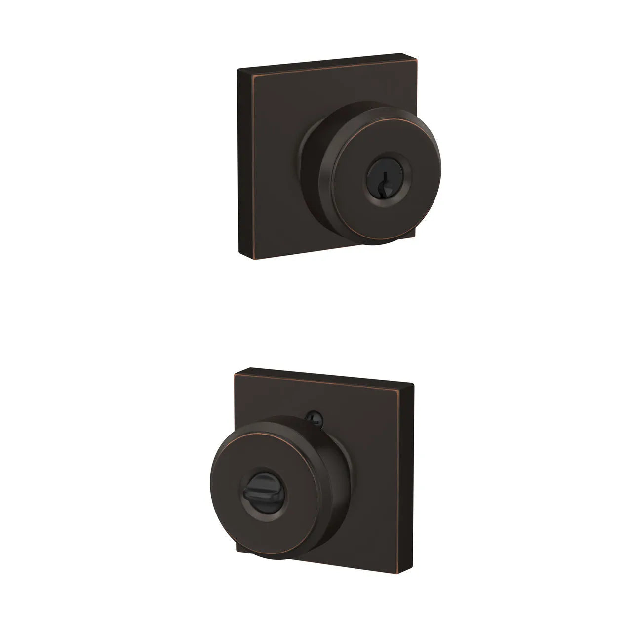Schlage Bowery Knob with Collins Rosette Aged Bronze